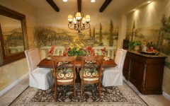 dining room with mural painted on walls